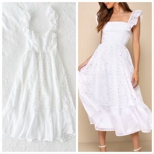 Lulu's White Asymmetrical Ruffled Midi Dress